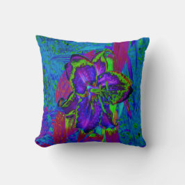Psykedelisk Lila och Lime Green Lily Flower Kudde