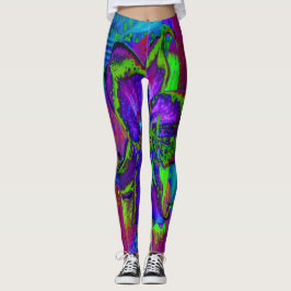 Psykedelisk Lila och Lime Green Lily Flower Leggings