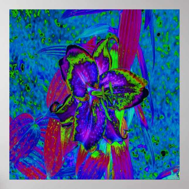 Psykedelisk Lila och Lime Green Lily Flower Poster (Framsidan)