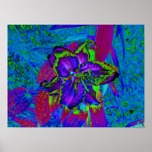 Psykedelisk Lila och Lime Green Lily Flower Poster (Framsidan)