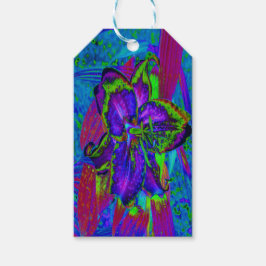 Psykedelisk Lila och Lime Green Lily Flower Presentetikett