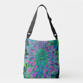 Psykedelisk Magenta, Aqua och Lime Green Dahlia Axelväska