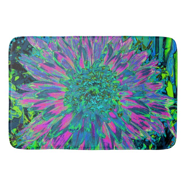 Psykedelisk Magenta Aqua och Lime Green Dahlia Badrumsmatta (Framsidan)
