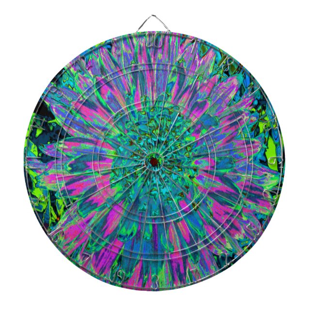 Psykedelisk Magenta, Aqua och Lime Green Dahlia Darttavla (Framsidan)
