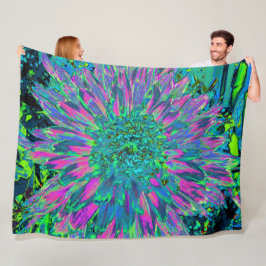 Psykedelisk Magenta Aqua och Lime Green Dahlia Fleecefilt