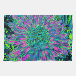 Psykedelisk Magenta Aqua och Lime Green Dahlia Kökshandduk