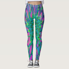 Psykedelisk Magenta, Aqua och Lime Green Dahlia Leggings