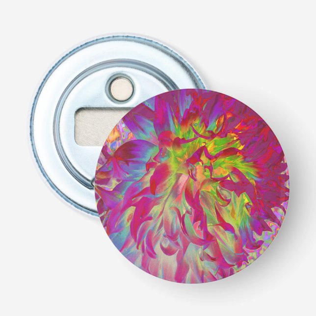 Psykedelisk Magenta och Gult Dahlia Flower Flasköppnare (Framsidan)