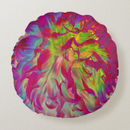 Psykedelisk Magenta och Gult Dahlia Flower Rund Kudde