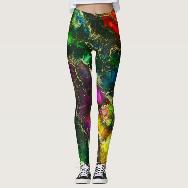 Psykedelisk målning av Abstrakten Alcohol Bläck Leggings (Framsida)