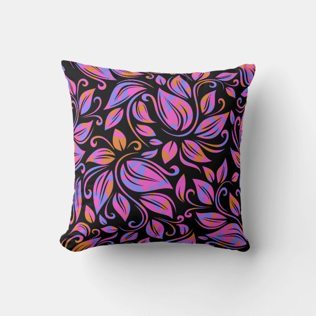 Psykedelisk Neon Rosa Lila Orange Skriv ut svart Kudde (Framsida)