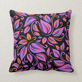 Psykedelisk Neon Rosa Lila Orange Skriv ut svart Kudde