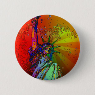 Psykedelisk NYC Rainbow Färg Frihetsgudinnan 1R Knapp
