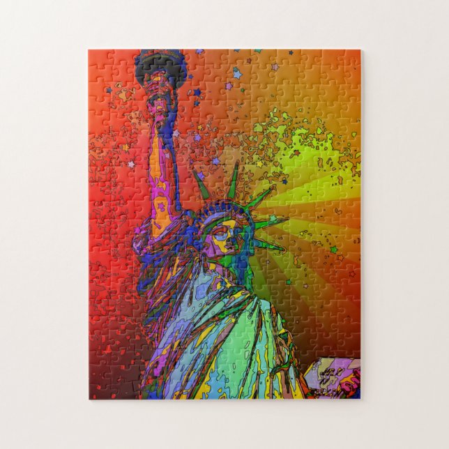 Psykedelisk NYC Rainbow Färg Frihetsgudinnan 1R Pussel (Vertikal)