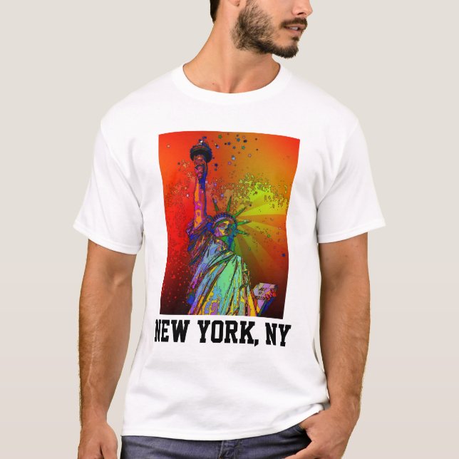 Psykedelisk NYC Rainbow Färg Frihetsgudinnan 1R Tröja (Framsida)
