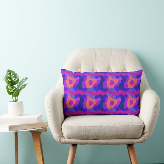 Psykedelisk Patchwork Lila Rosa Orange 2 Lumbarkudde (Stol)