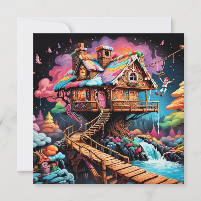 psykedelisk pepparkakestuga jul  julkort (Framsida)