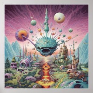 Psykedelisk Poster med fantastiska landskap