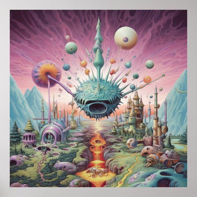 Psykedelisk Poster med fantastiska landskap (Framsidan)