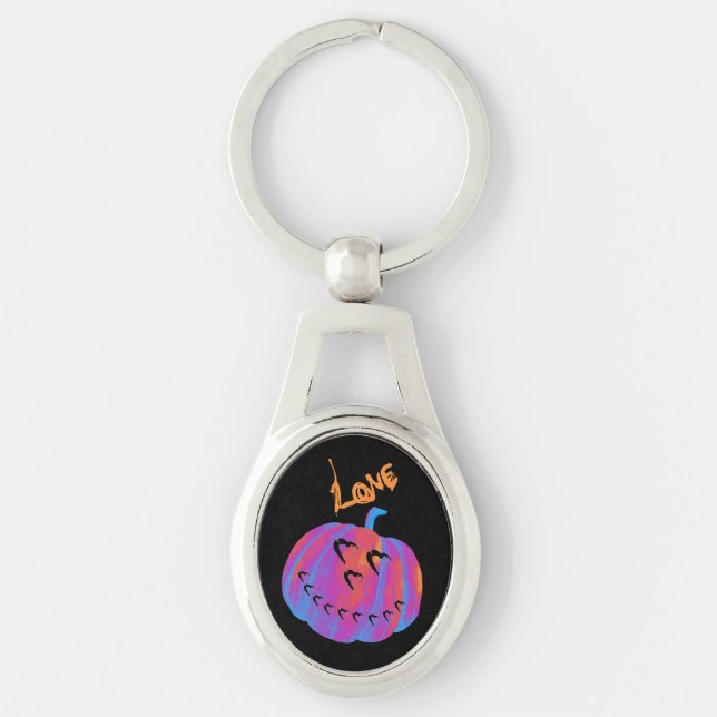 Psykedelisk Pumpkin Heart-Nyckelring Ovalt Silverfärgad Nyckelring (Framsidan)