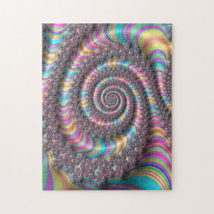 Psykedelisk Rainbow Unicorn Funky Nautilus Fractal Pussel