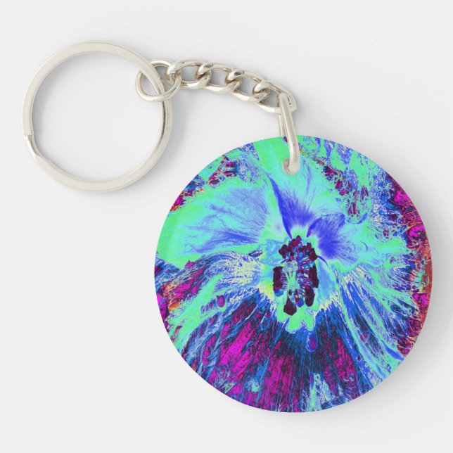 Psykedelisk Retro-Grönt och Blue Hibiscus Flower (Framsidan)