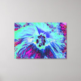 Psykedelisk Retro-Grönt och Blue Hibiscus Flower Canvastryck