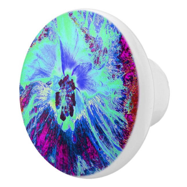 Psykedelisk Retro-Grönt och Blue Hibiscus Flower Knopp (Höger)