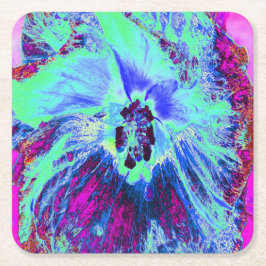 Psykedelisk Retro-Grönt och Blue Hibiscus Flower Underlägg Papper Kvadrat