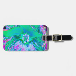 Psykedelisk Retro-Grönt och Shock rosa Hibiscus Bagagebricka