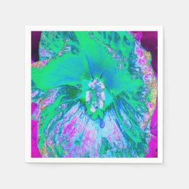 Psykedelisk Retro-Grönt och Shock rosa Hibiscus Pappersservett