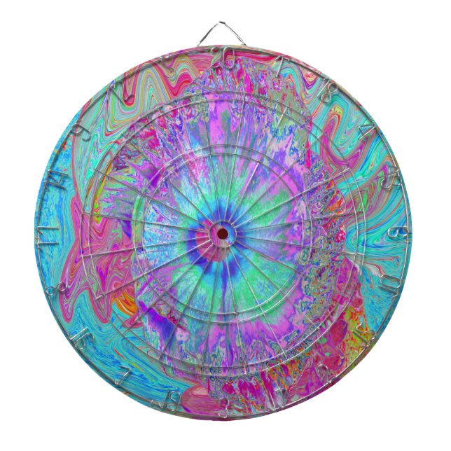 Psykedelisk retro Rainbow Blue Hibiscus Darttavla (Framsidan)