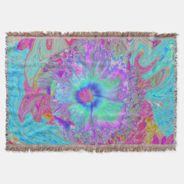 Psykedelisk retro Rainbow Blue Hibiscus Filt