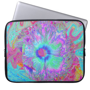 Psykedelisk retro Rainbow Blue Hibiscus Laptop Fodral