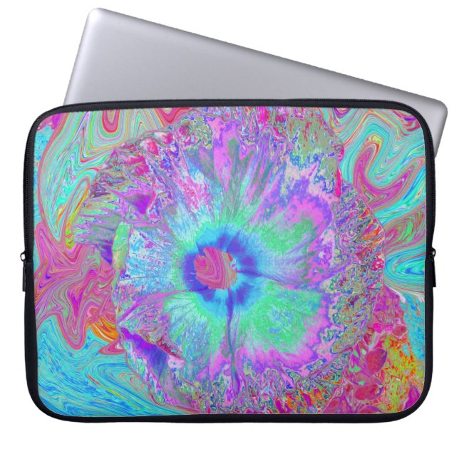 Psykedelisk retro Rainbow Blue Hibiscus Laptop Fodral (Framsidan)