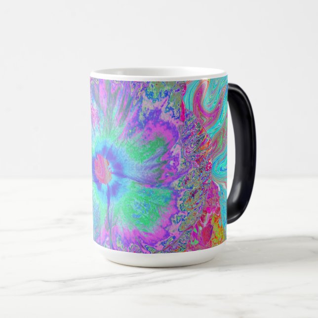 Psykedelisk retro Rainbow Blue Hibiscus Magisk Mugg (Framsida höger)