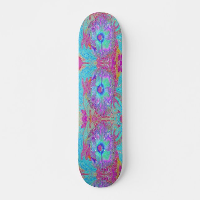 Psykedelisk retro Rainbow Blue Hibiscus Mini Skateboard Bräda 18,5 Cm (Framsida)
