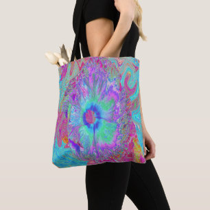 Psykedelisk retro Rainbow Blue Hibiscus Tygkasse