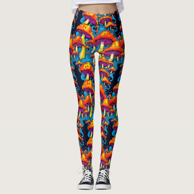 Psykedelisk retro Trippy Mushroom Leggings (Framsida)