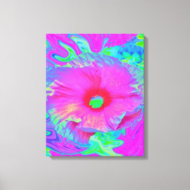 Psykedelisk Rosa och Red Hibiscus Flower Canvastryck (Framsida)