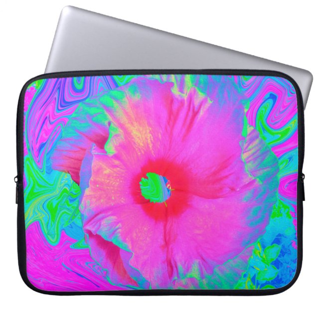 Psykedelisk Rosa och Red Hibiscus Flower Laptop Fodral (Framsidan)