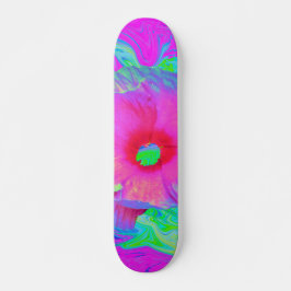 Psykedelisk Rosa och Red Hibiscus Flower Mini Skateboard Bräda 18,5 Cm