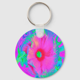 Psykedelisk Rosa och Red Hibiscus Flower Nyckelring