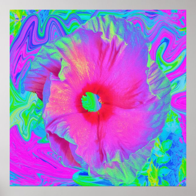 Psykedelisk Rosa och Red Hibiscus Flower Poster (Framsidan)