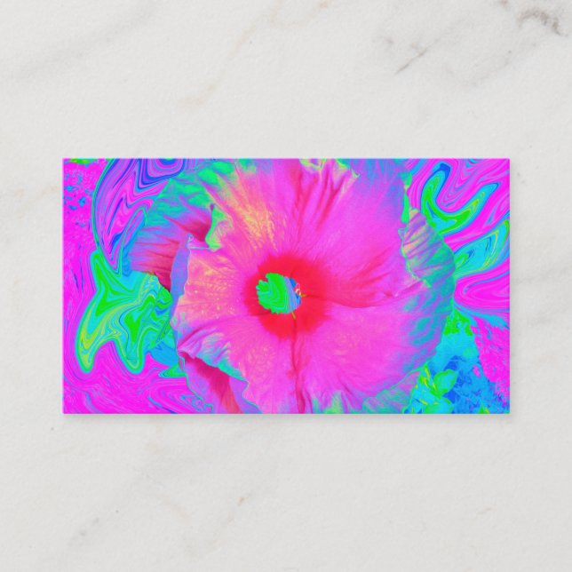 Psykedelisk Rosa och Red Hibiscus Flower Visitkort (Framsida)