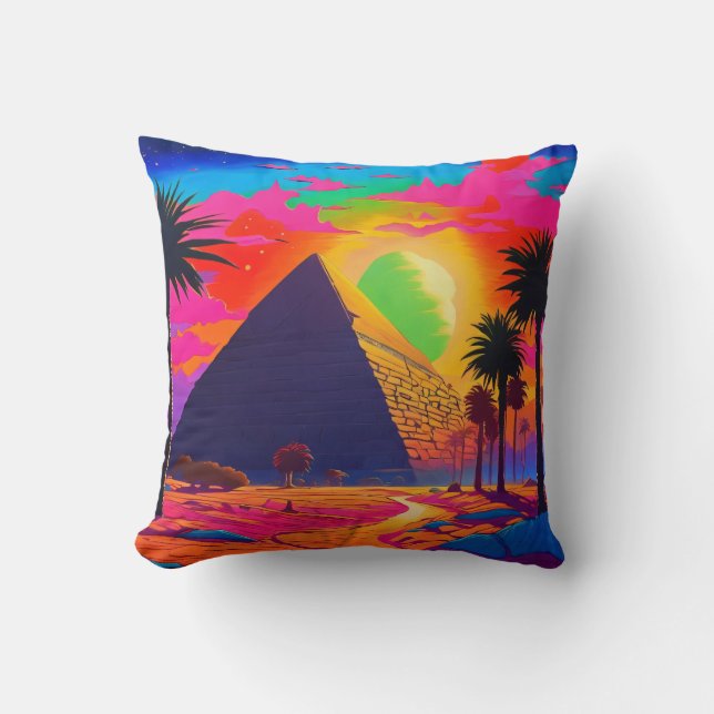 Psykedelisk Rosa Orange Egyptian Pyramid Kudde (Framsida)