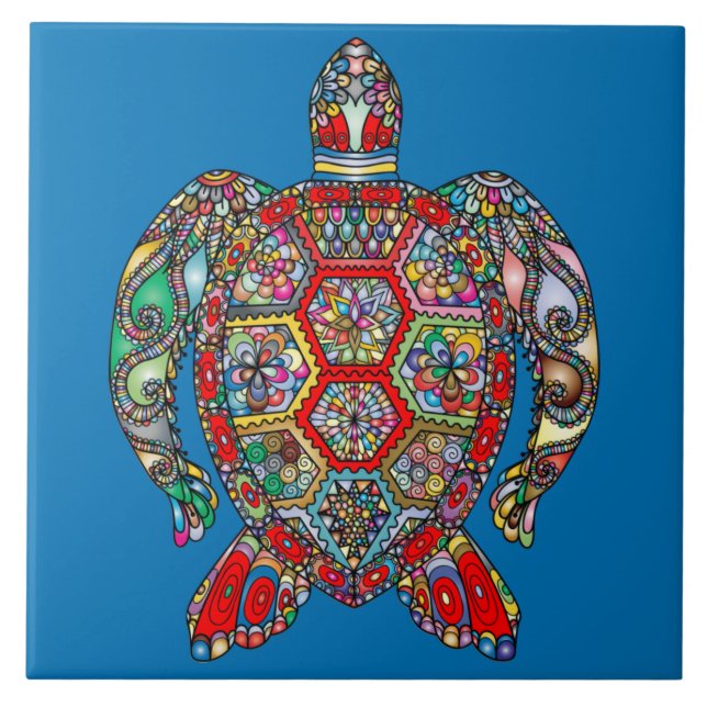 Psykedelisk Sea Turtle Art Ceramic Tile Kakelplatta (Framsidan)