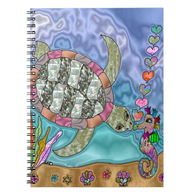 Psykedelisk Sea Turtle Seahorse Art Anteckningsbok Med Spiral (Framsidan)