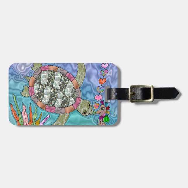 Psykedelisk Sea Turtle Seahorse Art Bagagebricka (Horisontell Framsida)