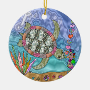 Psykedelisk Sea Turtle Seahorse Art Julgransprydnad Keramik